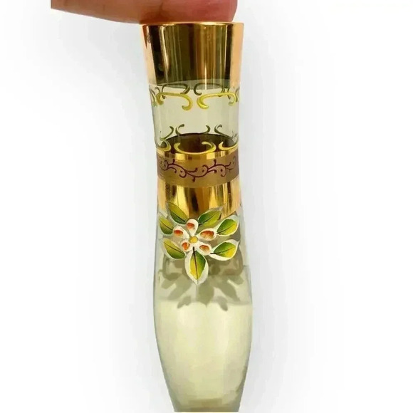 Antique Hand Painted Floral with Gold Trim Glass Bud Vase 8" - Picture 2 of 16